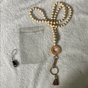 Wood Beaded Lanyards Id Badges necklace  Handcrafted new